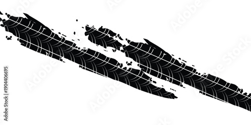 Tire track. Car, bike, motorcycle tyre mark with grunge effect isolated on white background. Wheel footprint on the road. Top view of rubber protector mark