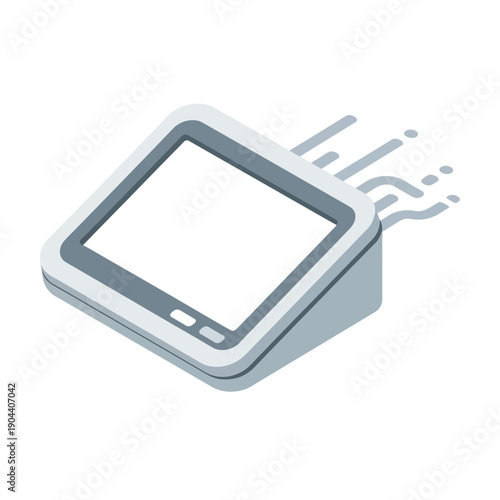 Isometric illustration of a modern wireless router with data transmission lines.