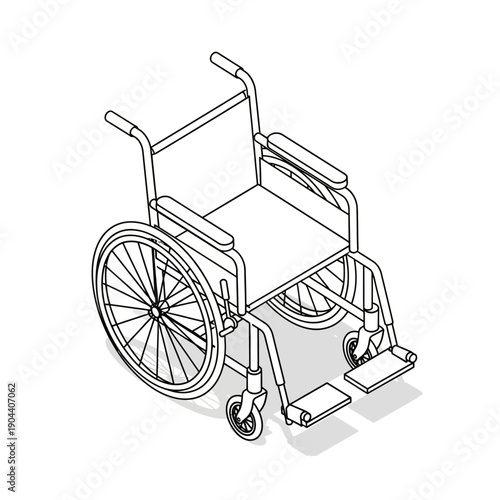 Isometric Line Drawing of a Manual Wheelchair for Mobility and Accessibility.
