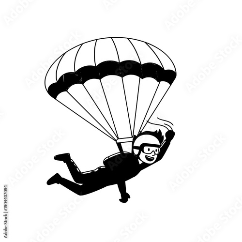 Cartoon skydiver with open parachute smiling mascot vector