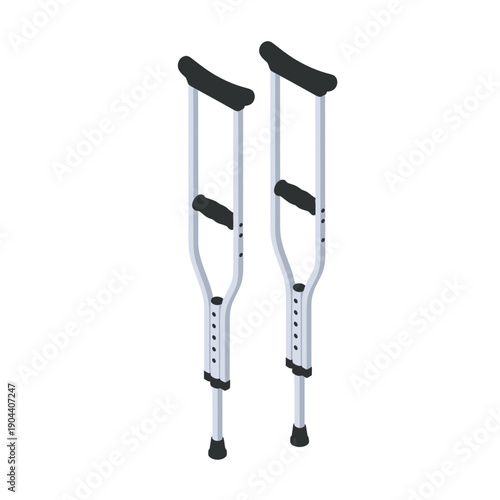 Pair of adjustable aluminum crutches with black handgrips and armrests for mobility support.