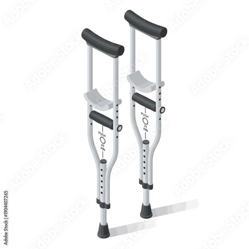 Pair of modern adjustable crutches for mobility support.