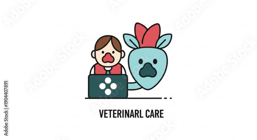 Veterinarian care concept with cartoon woman and animal