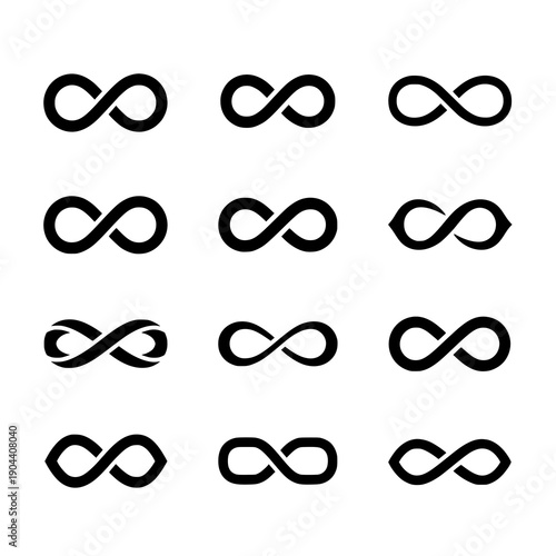 Infinity icon silhouette black vector endless symbol set