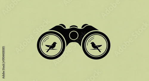 Birdwatching concept with binoculars and birds on a muted green background symbolizing nature observation and wildlife exploration