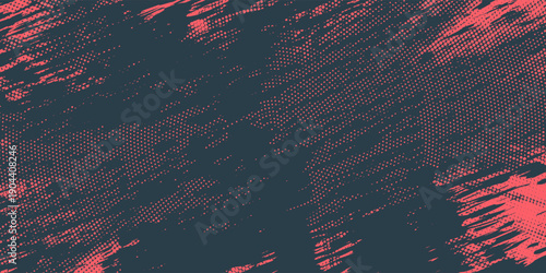 Circular Halftone Pattern Concentric Circles Frame Vector Red Black Colour Abstract Background. Mod Minimalist Art Half Tone Graphics Rippled Structure. Retro Futurism Technology Art Illustration