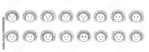 Naive Hand Drawn Face Sketches - Playful Cartoon Doodles and Childlike Illustration Style with Quirky Expressions and Scribble Hair