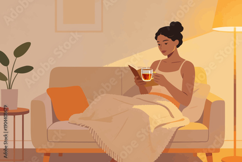 Self Care Evening Routine Modern Illustration