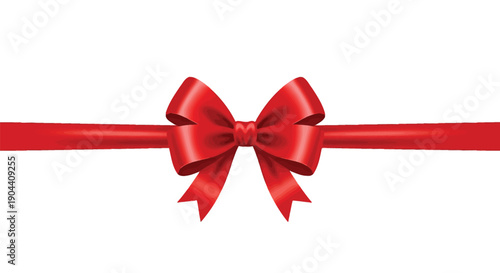 Strikingly beautiful glossy red satin gift bow centered horizontally