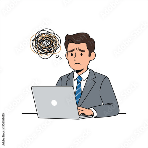 Anxious businessman overwhelmed by work stress at his laptop