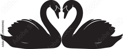Swan Silhouette's Embrace: Two elegant swans form a heart, their silhouettes a timeless symbol of love, devotion, and harmony, against a backdrop of serenity.