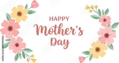 Happy mother s day greeting with floral wreath and colorful flowers