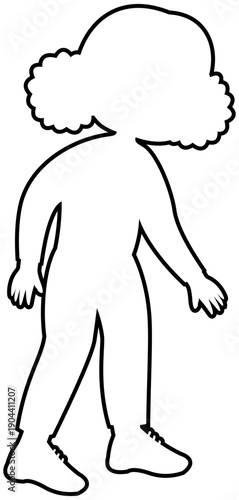 Outline graphic of sporty double afro puff girl dribbling inside foot soccer technique step 1 without ball illustration. Editable Color Vector