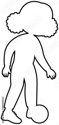 Outline graphic of sporty double afro puff girl dribbling inside foot soccer technique step 1 illustration Editable Color Vector