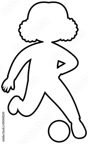 Outline graphic of sporty double afro puff girl dribbling inside foot soccer technique step 3 illustration Editable Color Vector