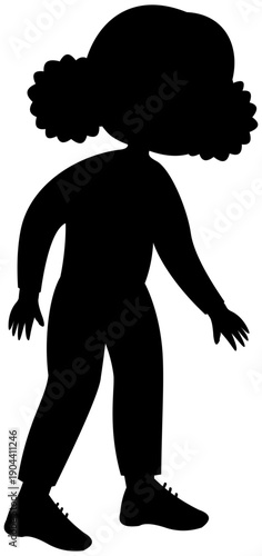 Silhouette of double afro puff girl dribbling inside foot soccer technique step 1 without ball illustration. Editable Color Vector