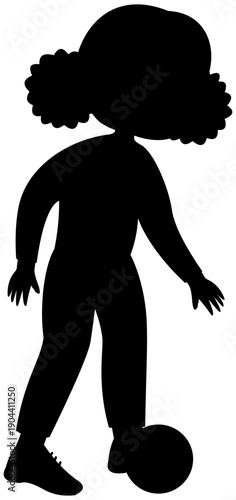 Silhouette of double afro puff girl dribbling inside foot soccer technique step 1 illustration Editable Color Vector