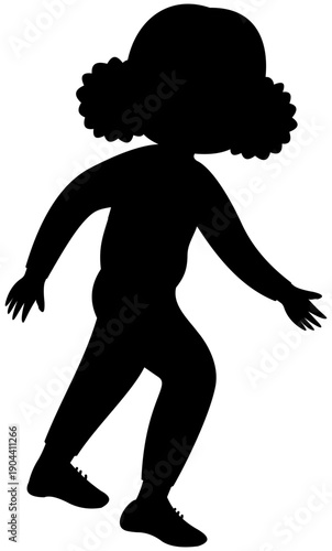 Silhouette of double afro puff girl dribbling inside foot soccer technique step 2 without ball illustration. Editable Color Vector