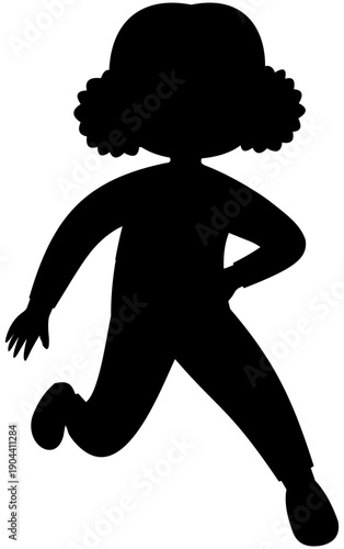 Silhouette of double afro puff girl dribbling inside foot soccer technique step 3 without ball illustration. Editable Color Vector