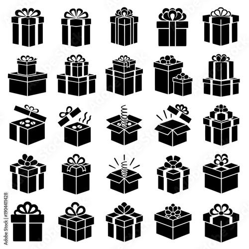 Gift box icon silhouette black vector present package set
