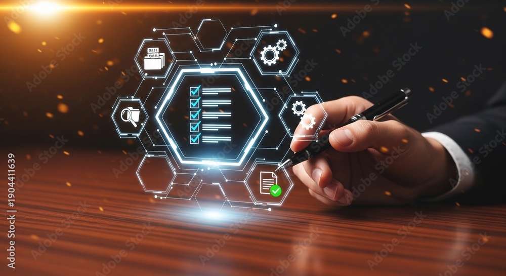 Fototapeta premium Digital Productivity and Document Management with Holographic AR Interface