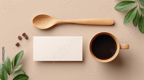 Coffee and natural elements minimalist kitchen flat lay cozy atmosphere top down view morning routine inspiration