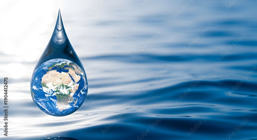 Fototapeta premium Water day earth globe reflected in a single drop of water conservation theme