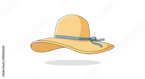 flat vector illustration of a wide-brim straw beach hat