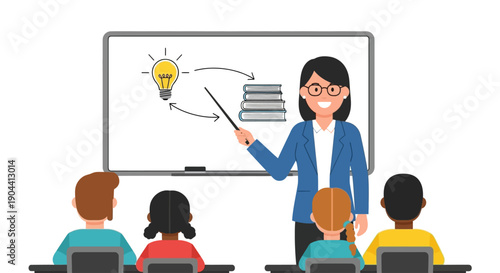  illustration of teacher explaining lesson in front of whiteboard