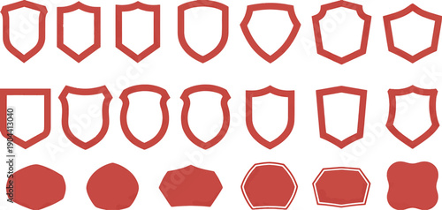 Collection of various shield shapes and icons in red color