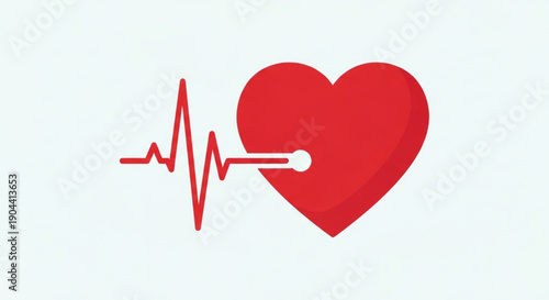 Red heart with ecg heartbeat line symbolizing love health and medical care against a light background