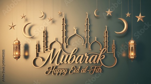 Celebration of eid al-fitr with traditional decorations and festive lights