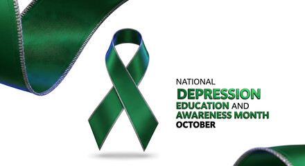 green awareness ribbon for octobers national depression education and awareness month symbolizing mental health support.