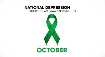 green ribbon symbolizing national depression education and awareness month observed in october to promote mental health and understanding.