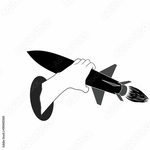 silhouette illustration of a ballistic missile vector held in hand