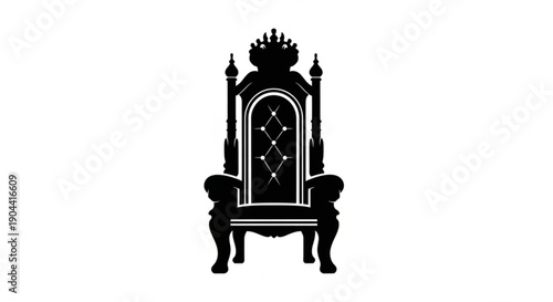 Ornate royal throne silhouette with crown luxury chair design regal furniture illustration majestic seat vector graphic