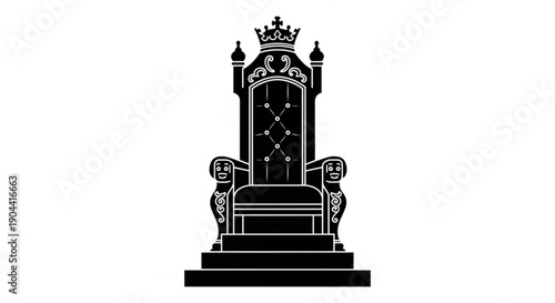 Ornate royal throne with crown silhouette illustration on white background symbolizing power and authority