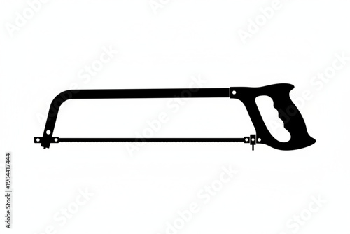 Precision Tool Silhouette: A sharp, black silhouette of a hacksaw, representing the precision and craftsmanship required for intricate cutting tasks. 