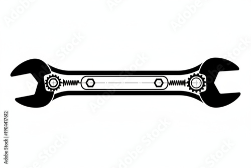 Precision Mechanic's Emblem: A bold silhouette of a mechanical wrench, intricately designed with inner gears, represents the essence of precision and engineering prowess.