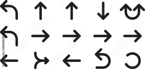 Collection of various black arrows on white background for design