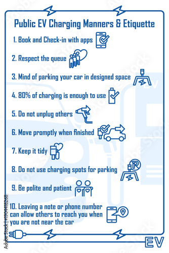 Public EV Charging Manners and Etiquette Label to remind people for caring and sharing with others. 
