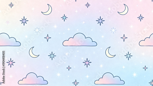 Wallpaper Mural 星雲月ときらめきのかわいいパステルシームレス背景 Torontodigital.ca