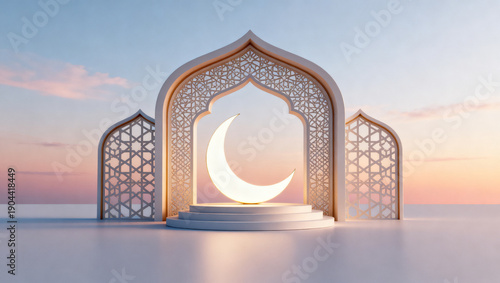 Wallpaper Mural 幾何学模様と三日月のミニマルラマダン背景 Torontodigital.ca