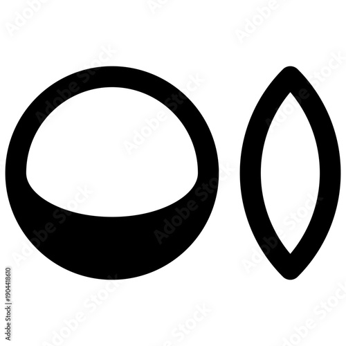 Convex lens. Outlined stroke vector icon with black-filled details.