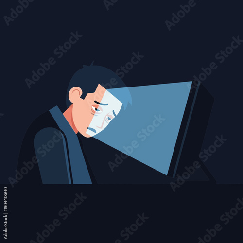 Man looking exhausted at computer screen with a distressed expression.