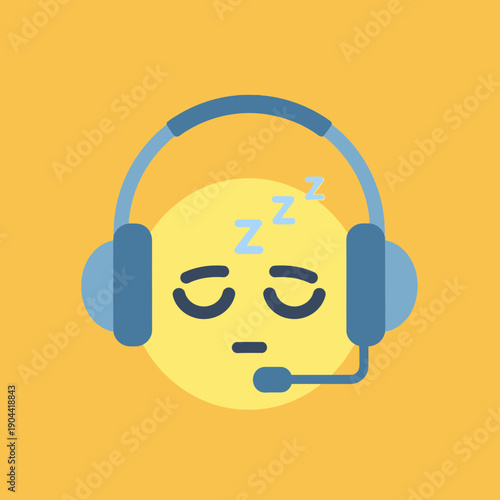 Sleepy emoji face with headphones and microphone on yellow background