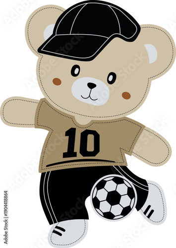 Wallpaper Mural A cute cartoon brown bear character is a kid soccer player playing a fun football game with a ball vector illustration isolated on white Torontodigital.ca