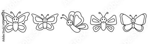 Black and White Butterfly Coloring Page Vector Illustration for Kids Educational Activities
