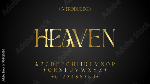 HEAVEN, Elegant alphabet beauty logo font. Classic beautiful Modern luxury Serif Letter Minimal Fashion. Typography decoration logotype fonts, wedding, logos. vector illustration