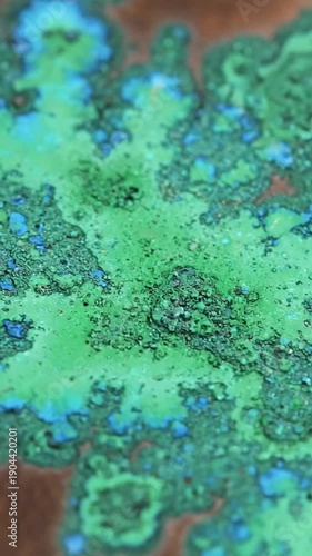 Aged Copper Texture Overhead or top-down shot emphasizing the rough, textured surface of heavily oxidized copper, highlighting its unique artistic quality.